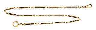 An early 20th century 14 karat gold and black enamel pocket watch chain