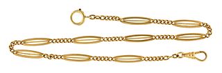 An early 20th century 14K gold pocket watch chain with fancy links