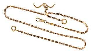 A good 14 karat rose gold double Albert pocket watch chain