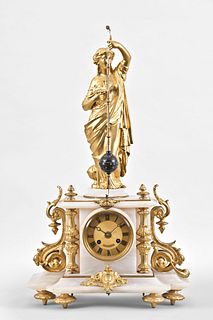 A late 19th century French figural mantel clock with conical pendulum