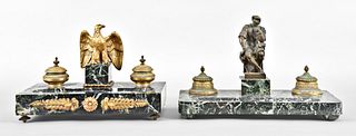 A lot of two bronze mounted marble inkstands