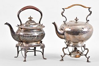 A lot of two silver plated spirit kettles