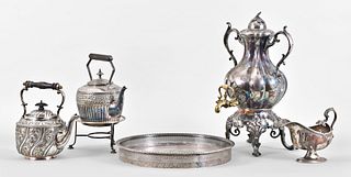 Lot of five silver plated table items