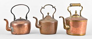 A lot of three 19th century copper kettles