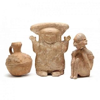 Pre-Columbian Pottery Figures and Vessel 
