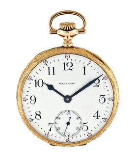 A 14 karat gold 16 size Waltham pocket watch
