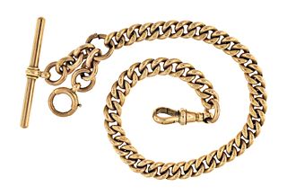 A late 19th century single Albert watch chain in 9 karat rose gold marked JG & S