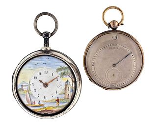 Lot of two 19th century pocket watches one with polychrome dial one with jumping hours