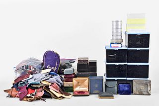 Large collection of watch pouches, boxes and watch parts containers