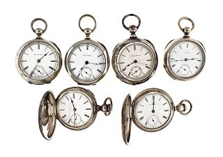 A lot of six 18 size keywound Illinois pocket watches