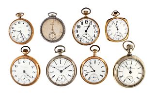 A lot of eight Illinois pocket watches