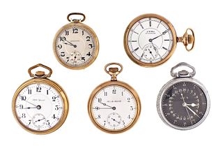 A lot of five American pocket watches including a Hamilton 4992B
