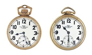 A lot of two 16 size Ball Hamilton pocket watches