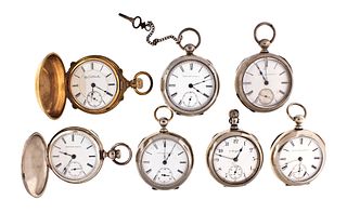 A lot of seven 18 size Elgin pocket watches
