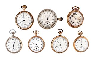 A lot of seven 16 and 18 size Elgin pocket watches