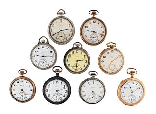 A lot of nine 12 size Elgin pocket watches