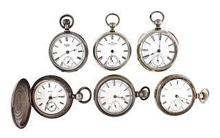 A lot of six 18 size Waltham and Illinois pocket watches