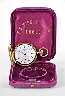 An 18 karat gold and enamel Tissot pocket watch with original box