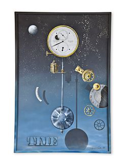 A surrealist - superrealist Riefler clock painting by James Carter