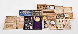A lot of wrist and pocket watch parts and movements