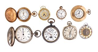 A lot of eight Swiss and American pocket watches