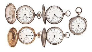 A lot of five 18 size American keywound pocket watches