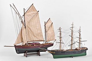 A lot of two wooden ship models