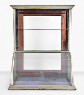 Two Glass Round Front Display Cases with Rectangular Tops