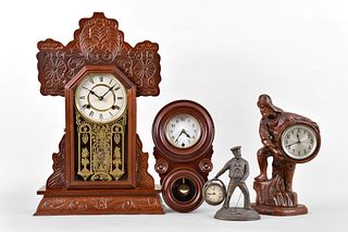 Four clocks, a Waterbury, New Haven and two Korean clocks