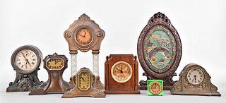 Nine clocks including Lux, Seth Thomas, Sangamo and Ansonia