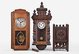 Four Clocks including Two Mission Oak Style, a Chiming German Box Clock and a German R/A
