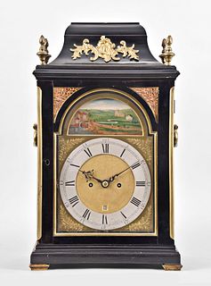 A large 18th century ebonized quarter repeating table clock signed Samuel Toulmin