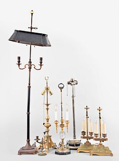 A lot of seven decorative 20th century table and floor lamps
