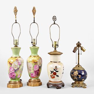 A lot of four decorative late 19th & 20th century ceramic table lamps
