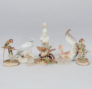 Lote de 9 aves decorativas. México y España, SXX. Elaborados en porcelana de Cuernavaca, Lladró y otra. Pz: 9