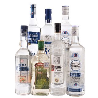 Vodka. a) Stumbras. b) Kawar. c) Wyborowa. d) Severka. e) Ketel one. Total de piezas: 7.