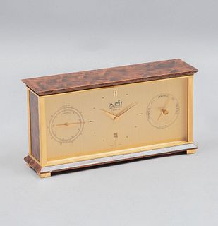 Reloj de mesa. Suiza, SXX. Con barómetro y termómetro de la marca Hermés. Mecanismo de cuerda.