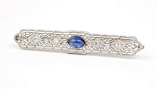 An Art Deco simulated sapphire and diamond brooch