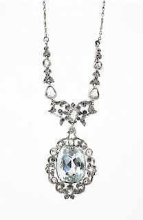 An antique aquamarine and diamond necklace