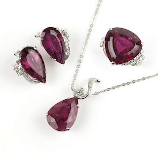 A suite of pink tourmaline and diamond jewelry