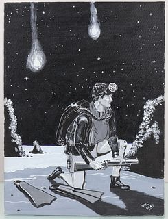 Original Illustration Artwork Navy Seal In Night Action