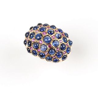 A sapphire, ruby and gold ring