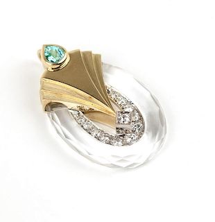 A gem, rock crystal and gold pendant, Silverhorn