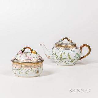 Royal Copenhagen Flora Danica Teapot and Sugar Bowl