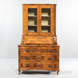 Biedermeier Inlaid Fruitwood Secretary/Bookcase