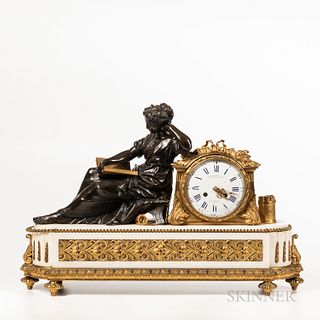 Charpentier & Co. Gilt and Patinated Bronze Mounted Mantel Clock