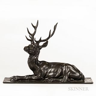 Santiago Rodriguez Bonome (Spanish, 1901-1995)

Barbedienne Bronze Model of a Stag, green/dark brown patina, inscribed artist signature and foundry, l