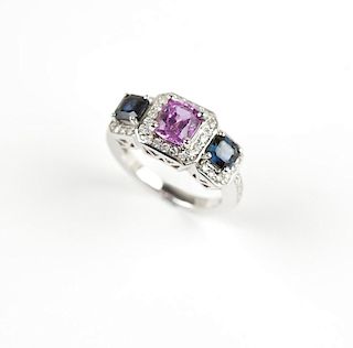 A pink and blue sapphire ring