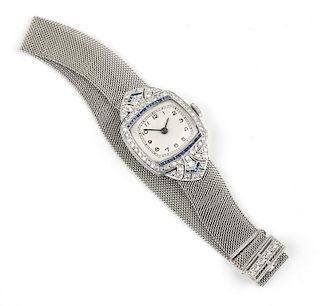 An Art Deco diamond and sapphire watch