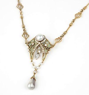 An antique diamond and enamel necklace